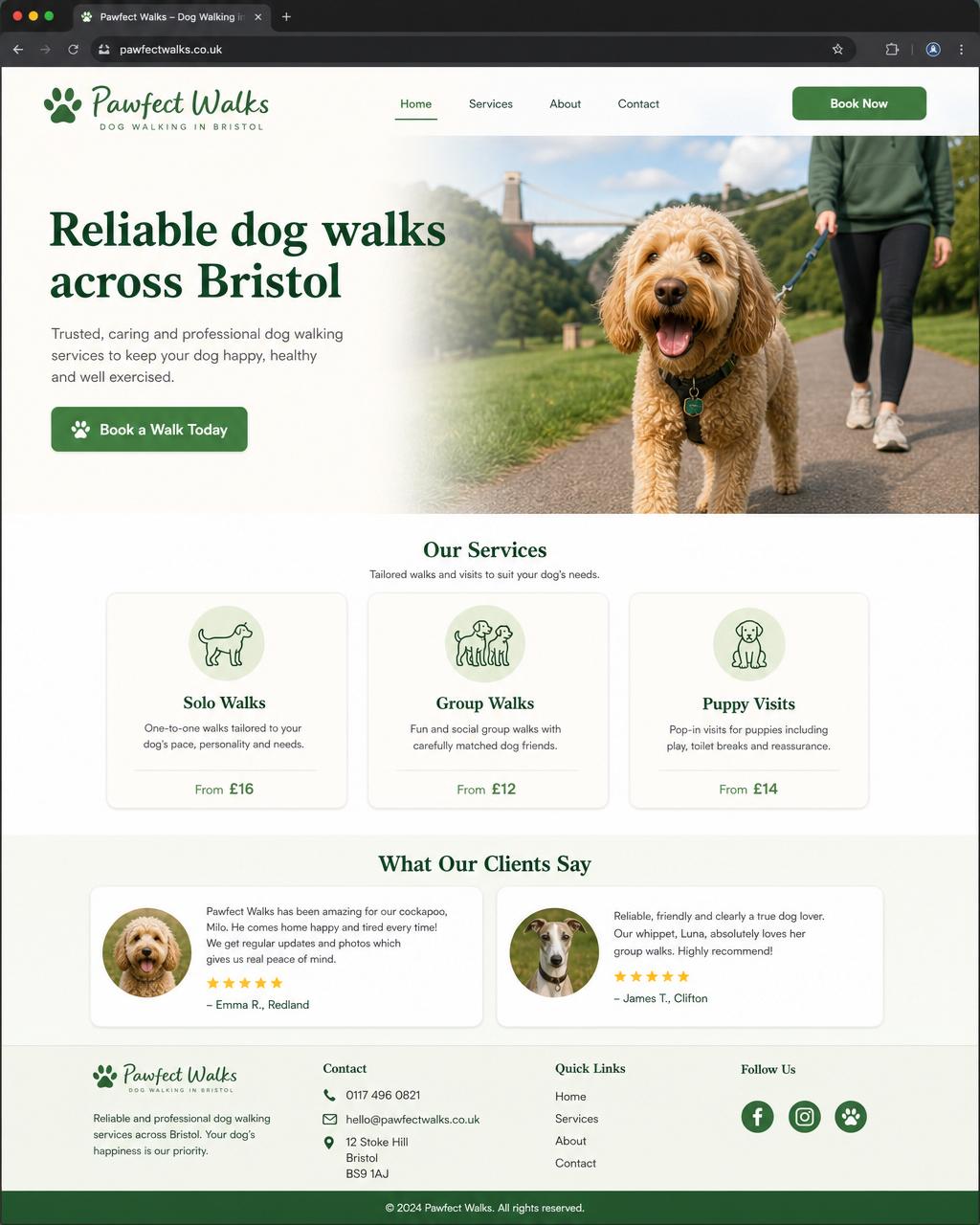 Pawfect Walks website design